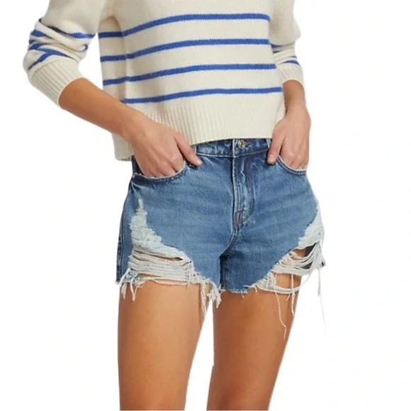 Frame La Grand Garçon Distressed Shorts Patina Rip Size 31 #195 - Picture 4 of 8